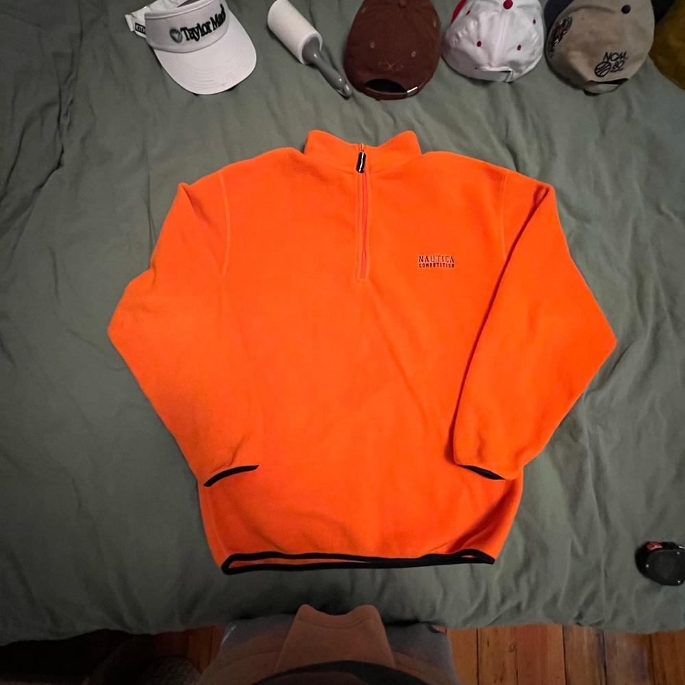 Vintage Nautica Competition Orange Pullover 1/4 Zip “NauTech” Fleece US Men’s L